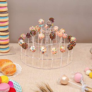 YestBuy Acrylic Cake Pop Display Stand, 30 Hole Clear Acrylic Lollipop Holder, 3 Tiered Round Candy Holder for Weddings, Birthday Parties, Anniversaries Gift, Halloween Candy Decorative (Clear)