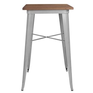 Flash Furniture Prince 23.5" Square Silver Metal Indoor Bar Height Table with Walnut Rustic Wood Top