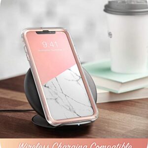 i-Blason Cosmo Full-Body Bumper Case with Built-in Screen Protector for iPhone XR 2018 Release, Pink Marble, 6.1"