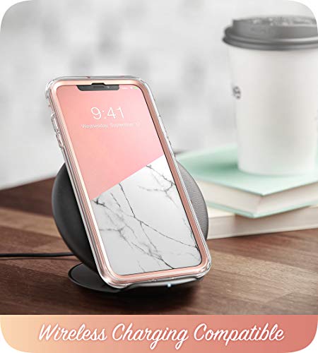 i-Blason Cosmo Full-Body Bumper Case with Built-in Screen Protector for iPhone XR 2018 Release, Pink Marble, 6.1"