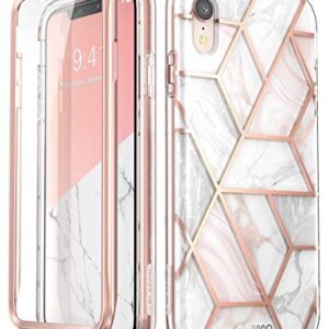 i-Blason Cosmo Full-Body Bumper Case with Built-in Screen Protector for iPhone XR 2018 Release, Pink Marble, 6.1"