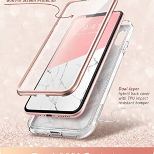 i-Blason Cosmo Full-Body Bumper Case with Built-in Screen Protector for iPhone XR 2018 Release, Pink Marble, 6.1"