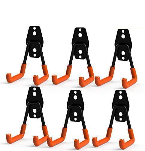 CoolYeah Steel Garage Storage Utility Double Hooks, Heavy Duty for Organizing Power Tools,Small U Hooks (pack of 6, 2 × 2.8 × 4.2 inches)