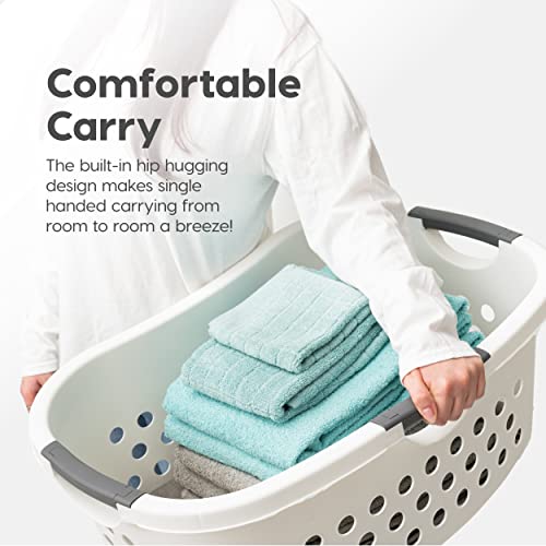 IRIS USA 48L Plastic Hip Hold Laundry Basket Hamper Organizer with Built-In Comfort Carry Handles, 1.3 Bushel, for Closet, Dorm, Laundry Room, Bedroom, Nestable, Ventilation Hole, 3 Pack, Large, White