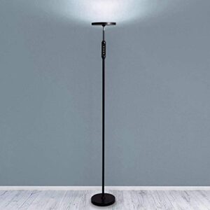 kenley daylight led floor standing lamp - tall modern reading task uplight - 24w adjustable warm cool super bright natural light torchiere for living room, dorm, bedroom or office - dimmable - black