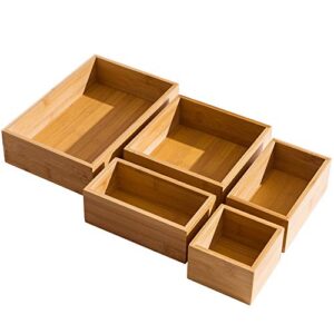filwh 5 piece bamboo drawer organizer set, luxury wooden desk storage box kit, multi-use junk drawer organizer for office, kitchen, bedroom, children room, craft, sewing