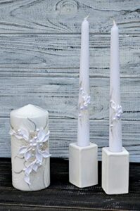 magik life unity candle set for wedding - wedding accessories for reception and ceremony - candle sets - 6 inch pillar and 2 10 inch tapers - decorative pillars white