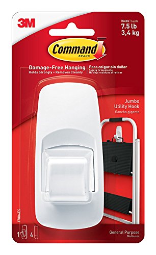 Command Jumbo Hook with Strips 17004ES- White, Pack of 1 with A Prep Pad for Fast and Easy Application