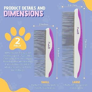 Poodle Pet Dog Combs for Grooming | 2 Pack | Stainless Steel Teeth Easily Remove Dirt | Proper Care Prevents Knots and Mats for Long and Short Haired Pets |Anti-Slip Comfort Grip Handle| Purple