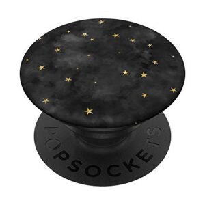 starry night galaxy tiny golden stars on smoky charcoal gray popsockets popgrip: swappable grip for phones & tablets