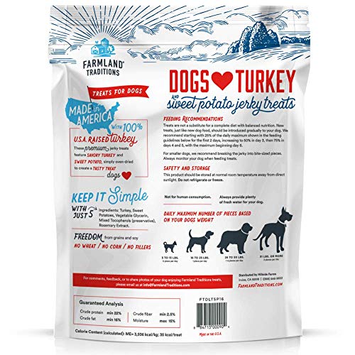 Farmland Traditions Filler Free Dogs Love Turkey & Sweet Potato Premium Jerky Treats for Dogs, 3 lb. Bag