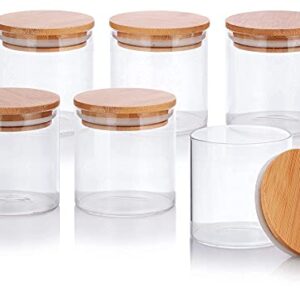 JUVITUS 8 oz Clear Glass Borosilicate Jar with Bamboo Silicone Sealed Lid (6 Pack)