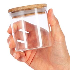 JUVITUS 8 oz Clear Glass Borosilicate Jar with Bamboo Silicone Sealed Lid (6 Pack)