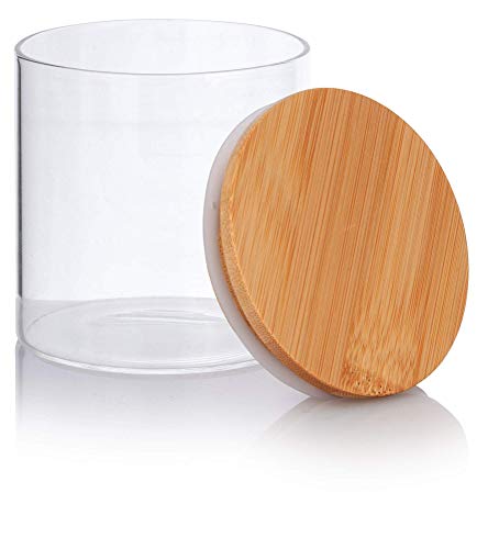 JUVITUS 8 oz Clear Glass Borosilicate Jar with Bamboo Silicone Sealed Lid (6 Pack)