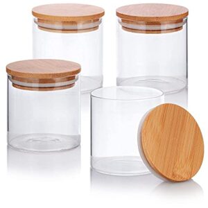 JUVITUS 8 oz Clear Glass Borosilicate Jars with Bamboo Lid (4 Pack) Microwave and Dishwasher Safe