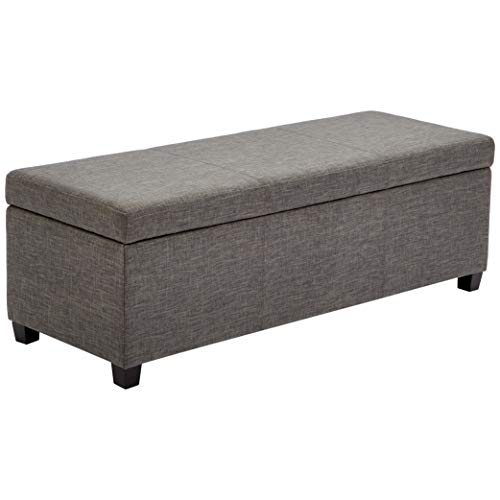 FIRST HILL FHW Storage Ottoman Bench Avalon Linen Rectangular, Large, Slate Grey