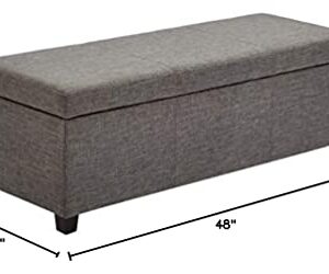 FIRST HILL FHW Storage Ottoman Bench Avalon Linen Rectangular, Large, Slate Grey