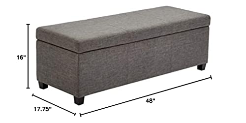 FIRST HILL FHW Storage Ottoman Bench Avalon Linen Rectangular, Large, Slate Grey