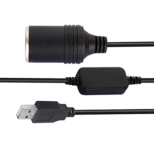AYECEHI USB A Male to 12V Car Cigarette Lighter Socket Female Step Up Cable Inverter Converter Car Cigarette Lighters Compatible Driving Recorder GPS E-Dog Etc-Black