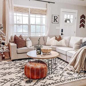 Hauteloom Berber Shag - Godalming Farmhouse Living Room Bedroom Area Rug with Tassel - Fluffy Plush High Pile Carpet - Soft Shaggy Rug, Moroccan Trellis - White, Beige, Cream, Black - 5'3" x 7'3"