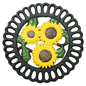 sungmor heavy duty cast iron trivet,decorative painting trivet for kitchen or dinning table,7.5x7.5 inch - round with vintage lovely sunflower pattern