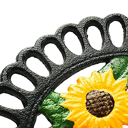 Sungmor Heavy Duty Cast Iron Trivet,Decorative Painting Trivet for Kitchen or Dinning Table,7.5x7.5 Inch - Round with Vintage Lovely Sunflower Pattern