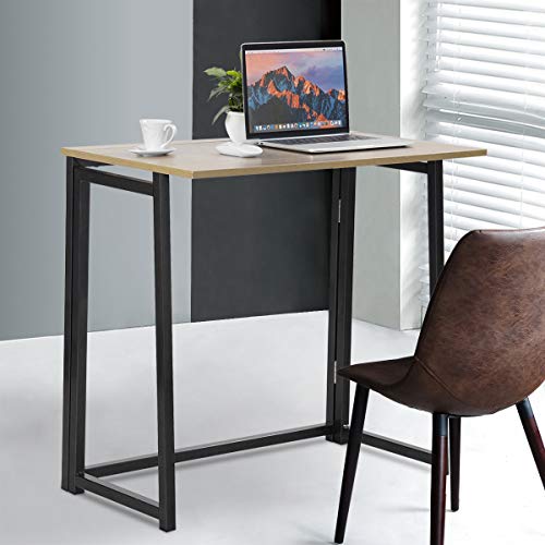 Tangkula Folding Desk No Assembly Required, Foldable Computer Desk for Small Spaces, Portable Small Collapsible Desk, Space Saving Foldable Laptop Table Home Office Desk (Natural)