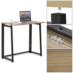 Tangkula Folding Desk No Assembly Required, Foldable Computer Desk for Small Spaces, Portable Small Collapsible Desk, Space Saving Foldable Laptop Table Home Office Desk (Natural)