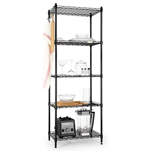 Cozzine 5 Tier Storage Shelves, Adjustable Storage Shelves Heavy Duty Steel Tube Wire Shelving Unit (Black 21'' x 11'' x 59'')