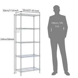 Cozzine 5 Tier Storage Shelves, Adjustable Storage Shelves Heavy Duty Steel Tube Wire Shelving Unit (Black 21'' x 11'' x 59'')