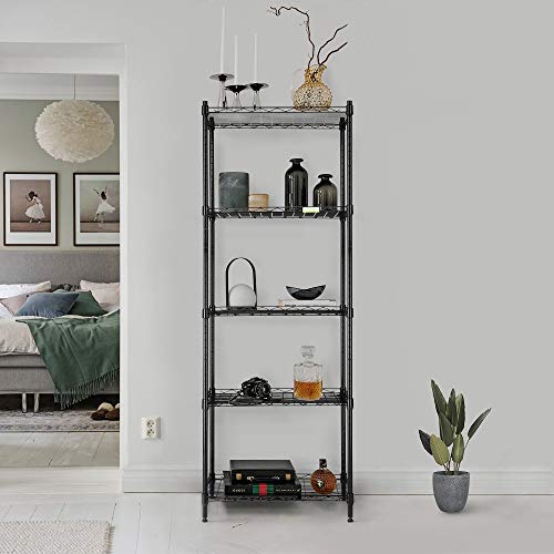 Cozzine 5 Tier Storage Shelves, Adjustable Storage Shelves Heavy Duty Steel Tube Wire Shelving Unit (Black 21'' x 11'' x 59'')