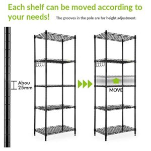 Cozzine 5 Tier Storage Shelves, Adjustable Storage Shelves Heavy Duty Steel Tube Wire Shelving Unit (Black 21'' x 11'' x 59'')