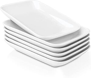 delling 8 inch rectangular salad plates/appetizer plates set, porcelain dessert plates, small serving plates for salad, appetizer and more - microwave, oven, and dishwasher safe - set of 6, white