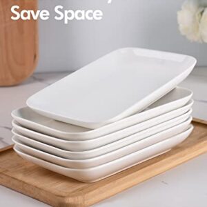 DELLING 8 Inch Rectangular Salad Plates/Appetizer Plates Set, Porcelain Dessert Plates, Small Serving Plates for Salad, Appetizer and More - Microwave, Oven, and Dishwasher Safe - Set of 6, White