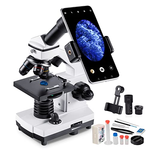 Microscope for Adults Kids Students 100-2000x Powerful Biological Educational Microscopes with Operation Accessories (10p), Slides Set (15p), Phone Adapter, Wire Shutter & Backpack