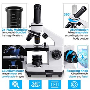 Microscope for Adults Kids Students 100-2000x Powerful Biological Educational Microscopes with Operation Accessories (10p), Slides Set (15p), Phone Adapter, Wire Shutter & Backpack
