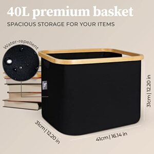 Hennez 40L Storage Basket For IKEA Kallax - Foldable Small Basket for Laundry - Fabric Storage Bins Bamboo - Collapsible Storage Baskets for Organizing Shelf Organizer Bins Closet Baskets for Shelves