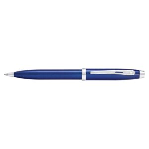 sheaffer 100 glossy blue lacquer ballpoint pen with polished chrome trim