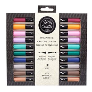 kelly creates dual tip brush pens, 10 pack, american crafts, fine tip, large tip, lettering, calligraphy, coloring, drawing, multicolor, brush markers