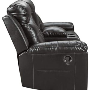 Signature Design by Ashley Kempten Faux Leather Manual Reclining Sofa with High Back, Center Console and Blue LED Lighting, Black
