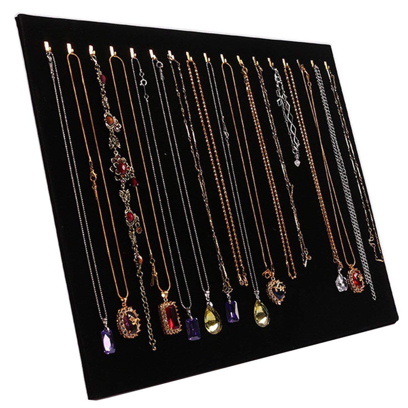 Jashem Necklace Display Jewelry Tray Organizer Pad Showcase Display Case 17 Hooks