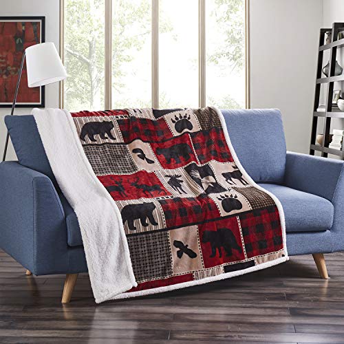 Virah Bella Rustic Flannel Sherpa Throw Blanket for Couch - 50" x 60" - Phyllis Dobbs Lodge Life Flannel Blanket