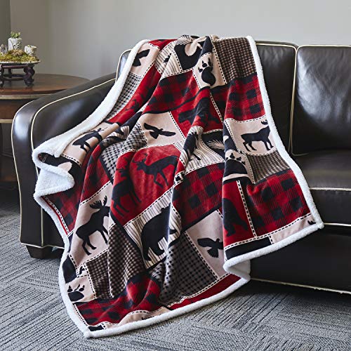 Virah Bella Rustic Flannel Sherpa Throw Blanket for Couch - 50" x 60" - Phyllis Dobbs Lodge Life Flannel Blanket