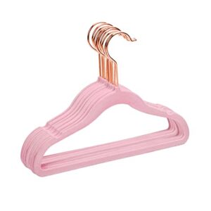 mizgi premium kids velvet hangers (pack of 50) with copper/rose gold hooks,space saving ultra thin,non slip baby hangers for children's skirt dress pants,clothes hangers(pink)