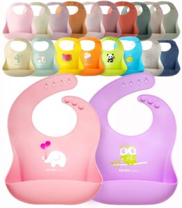 ymcf products 2-pack waterproof silicone baby bib lightweight comfortable easy-wipe clean (purple/light pink, large)