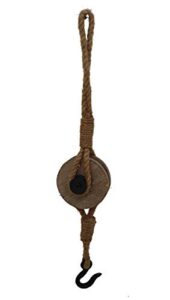 parisloft industrial decorative iron faux pulley tackle with jute rope and hook 23 x 4 x 4.5 inches (black)