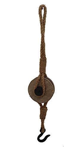 Parisloft Industrial Decorative Iron Faux Pulley Tackle with Jute Rope and Hook 23 x 4 x 4.5 Inches (Black)