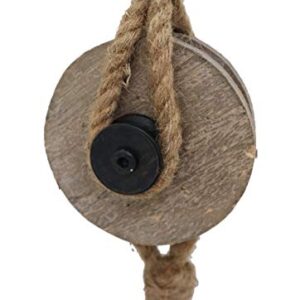 Parisloft Industrial Decorative Iron Faux Pulley Tackle with Jute Rope and Hook 23 x 4 x 4.5 Inches (Black)