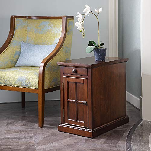 Ball & Cast Traditional End Table with Charging Station Chair Side Table with USB Ports & Outlets, Dark Brown