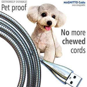 MAGNITTO Metal Braided Cord, USB Charging Cable, Stainless Steel, Strong Durable Wire, Tangle Free, Data sync high Speed 3.3ft, Silver Charger Cable
